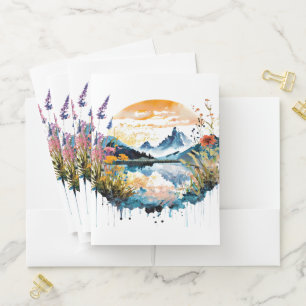 Watercolor mountain scene pocket folder