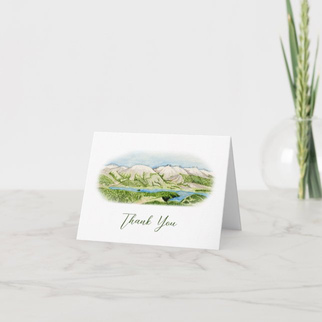 Watercolor Mountain Scene Thank You Card (Front)