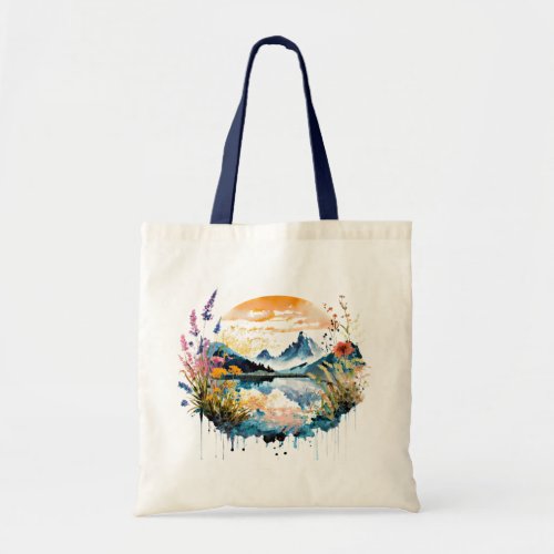 Watercolor mountain scene tote bag