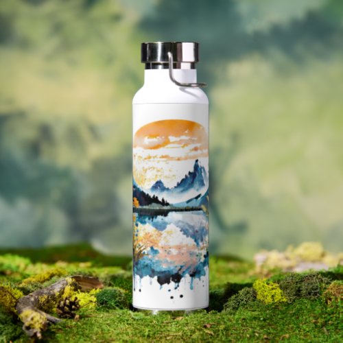 Watercolor mountain scene water bottle