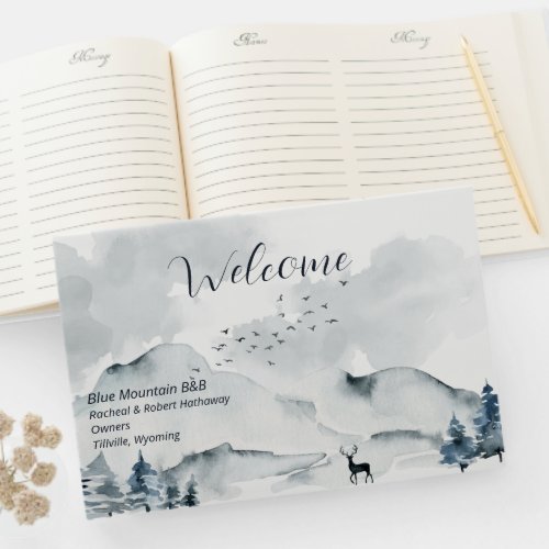 Watercolor Mountain Scene Welcome Guest Book