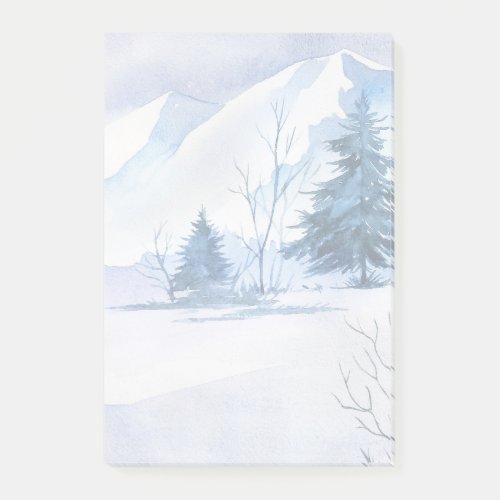 Watercolor Mountain Snow Scene with Pine Trees Post_it Notes