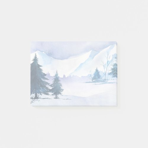 Watercolor Mountain Snow Scene with Pine Trees Post_it Notes