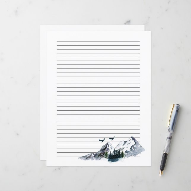 Watercolor Mountain Stationery Paper (Front/Back In Situ)