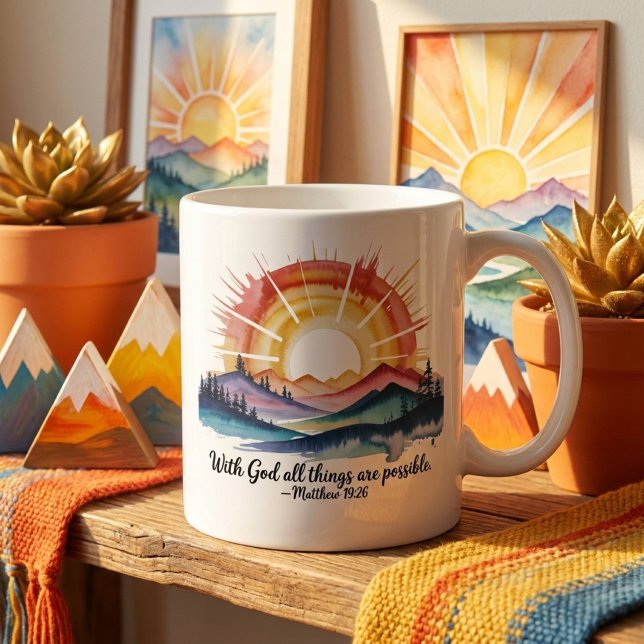 Watercolor Mountain Sunrise Bible Verse Coffee Mug (Creator Uploaded)