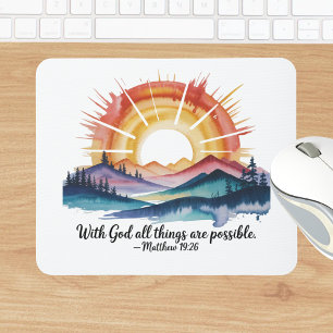 Watercolor Mountain Sunrise Bible Verse Mouse Pad