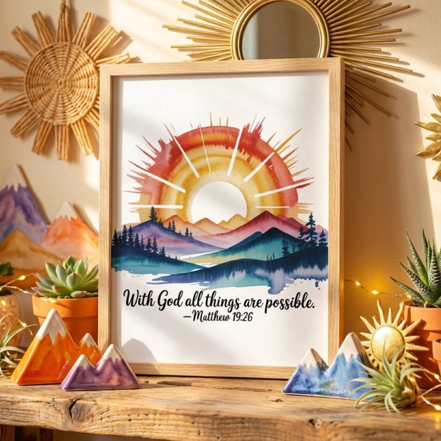 Watercolor Mountain Sunrise Bible Verse Poster (Creator Uploaded)