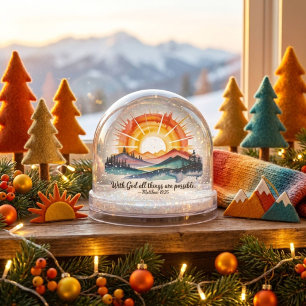 Watercolor Mountain Sunrise Bible Verse Snow Globe