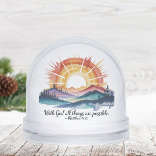 Watercolor Mountain Sunrise Bible Verse Snow Globe