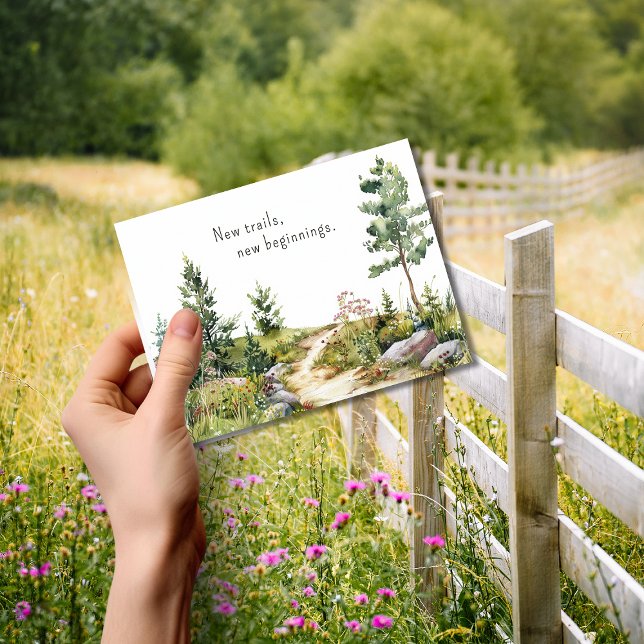 Watercolor Mountain Trail Moving Announcement Postcard (Creator Uploaded)
