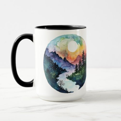 Watercolor Mountain Valley Nature  Mug