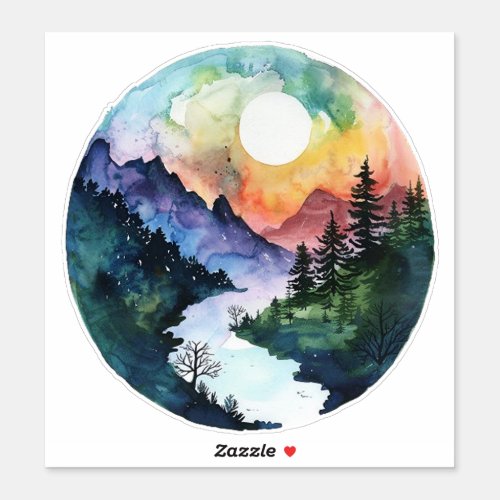 Watercolor Mountain Valley Nature  Sticker