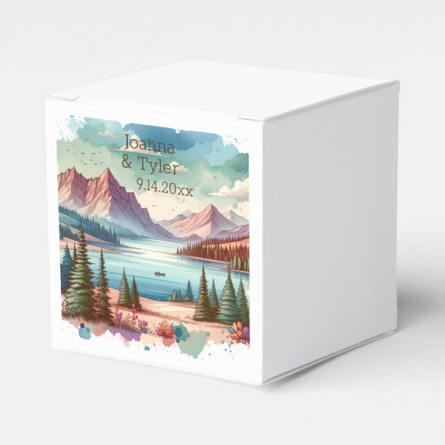 Watercolor Mountain Views Wedding  Favor Boxes (Front Side)