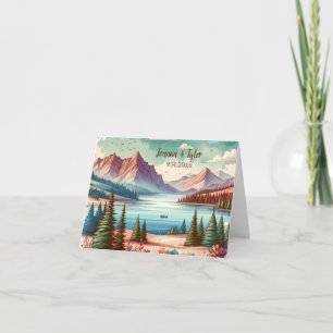Watercolor Mountain Views Wedding Letterpress Thank You Card