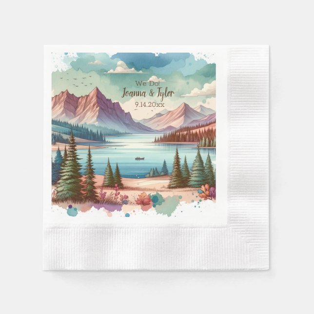 Watercolor Mountain Views Wedding  Napkins (Front)