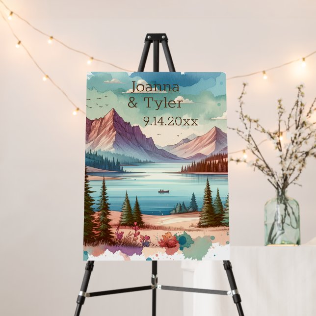 Watercolor Mountain Views Wedding  Welcome Foam Board (In Situ (Stand))