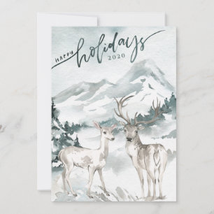 Watercolor Mountain Watercolor Woodland Deer Holiday Card