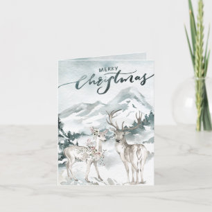 Watercolor Mountain Watercolor Woodland Deer Holiday Card