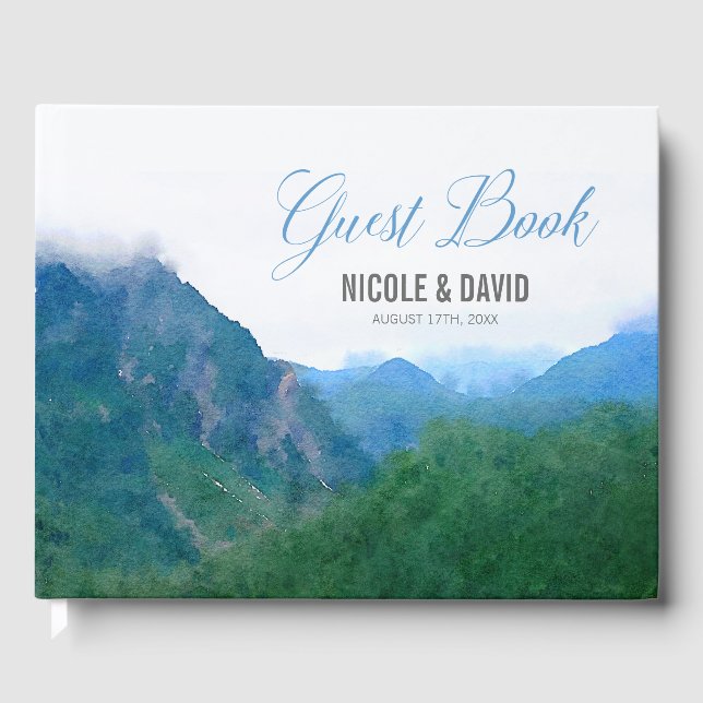 Watercolor Mountain Wedding Guest Book (Front)