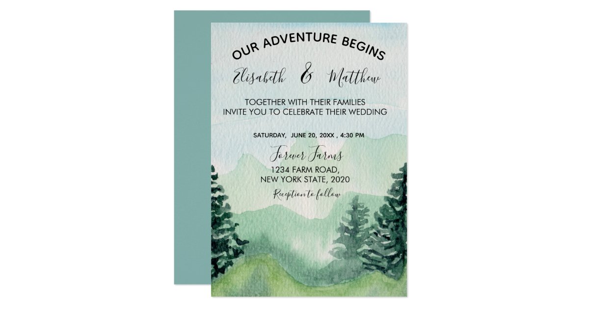 Watercolor Mountain Wedding Invitation