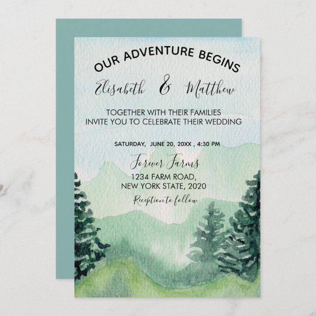 Watercolor Mountain Wedding Invitation (Front/Back)