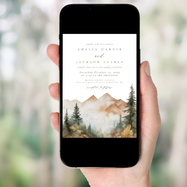 Watercolor Mountain Wedding Invitation (Front Digital)