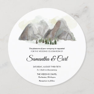 Watercolor mountain wedding invitation