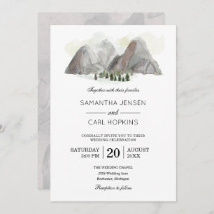 watercolor mountain wedding invitation