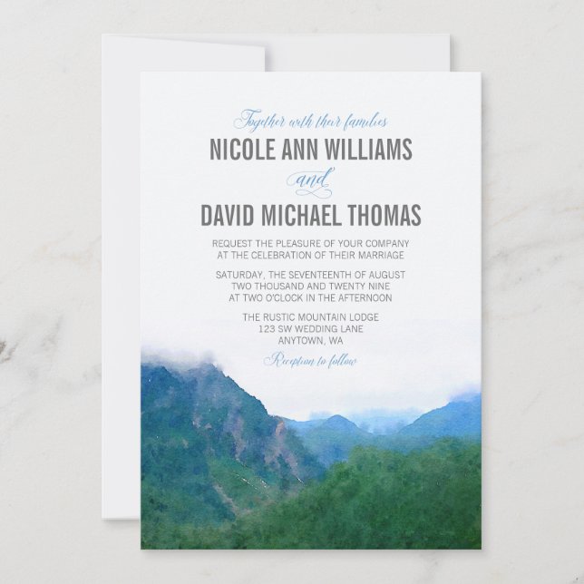 Watercolor Mountain Wedding Invitation (Front)