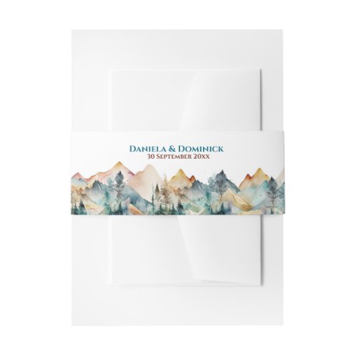 Watercolor Mountain Wedding Invitation Belly Band
