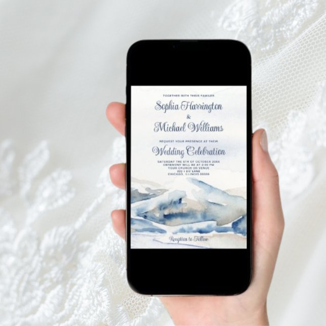 Watercolor Mountain Wedding Invitation QR Code  (Creator Uploaded)