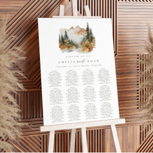 Watercolor Mountain Wedding Seating Chart Foam Board