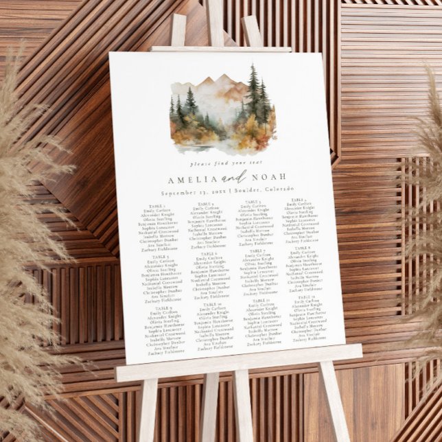 Watercolor Mountain Wedding Seating Chart Foam Board (Creator Uploaded)