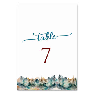 Watercolor Mountain Wedding Table Number