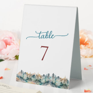 Watercolor Mountain Wedding Table Number Table Tent