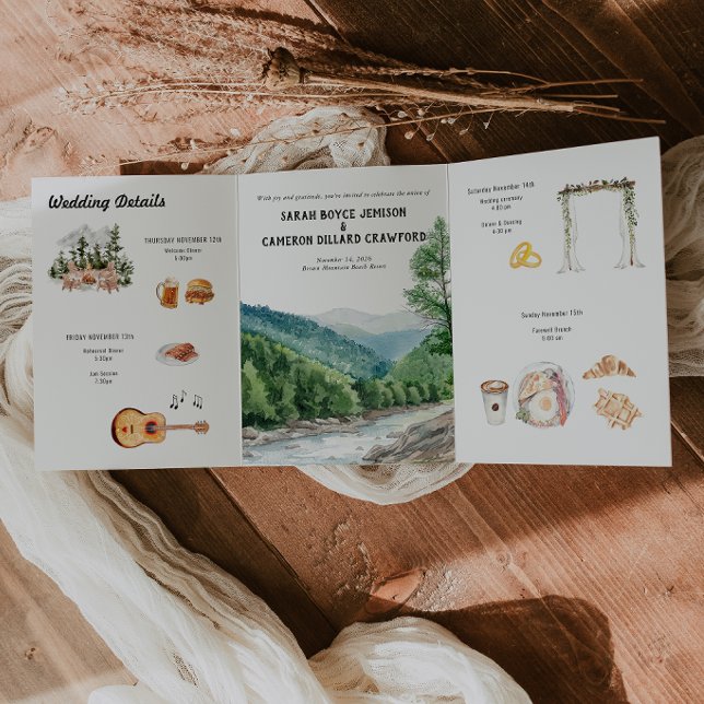 Watercolor Mountain Wedding Tri-Fold Invitation (Creator Uploaded)