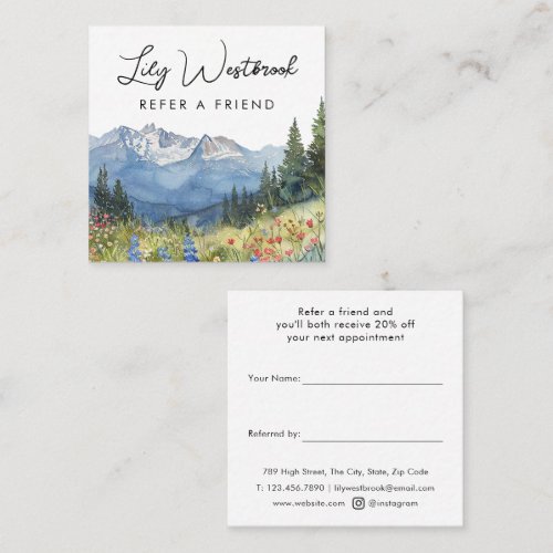 Watercolor Mountain Wildflower Elegant Script Referral Card