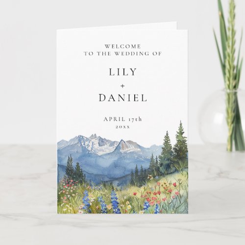 Watercolor Mountain Wildflower Elegant Wedding Program