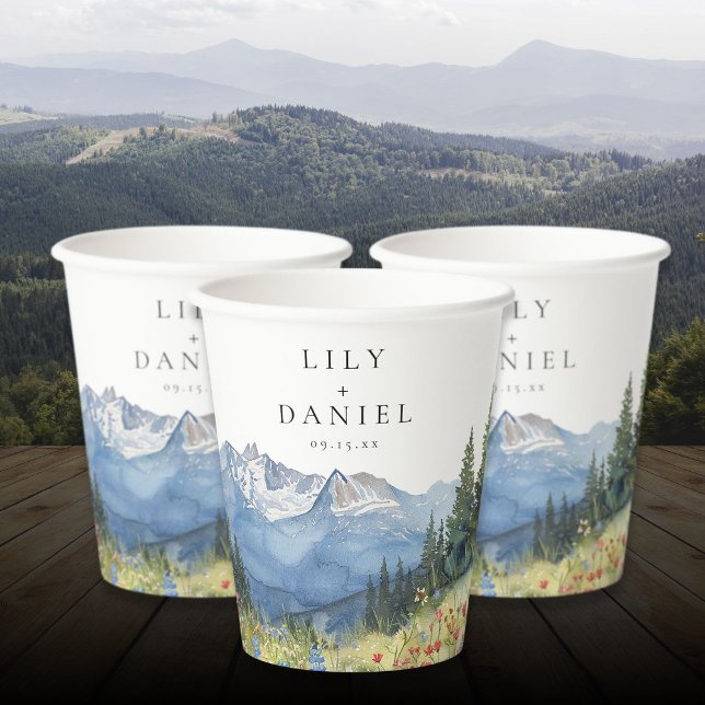 Watercolor Mountain Wildflower Floral Wedding Paper Cups (Watercolor Mountain Wildflower Floral Wedding Paper Cups)