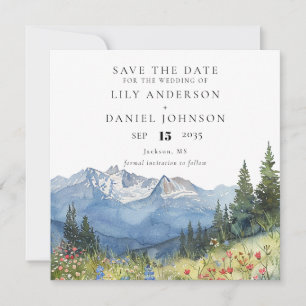 Watercolor Mountain Wildflower Floral Wedding Save The Date