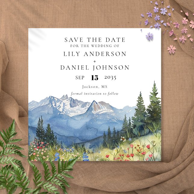 Watercolor Mountain Wildflower Floral Wedding Save The Date (Watercolor Mountain Wildflower Floral Wedding Save The Date)