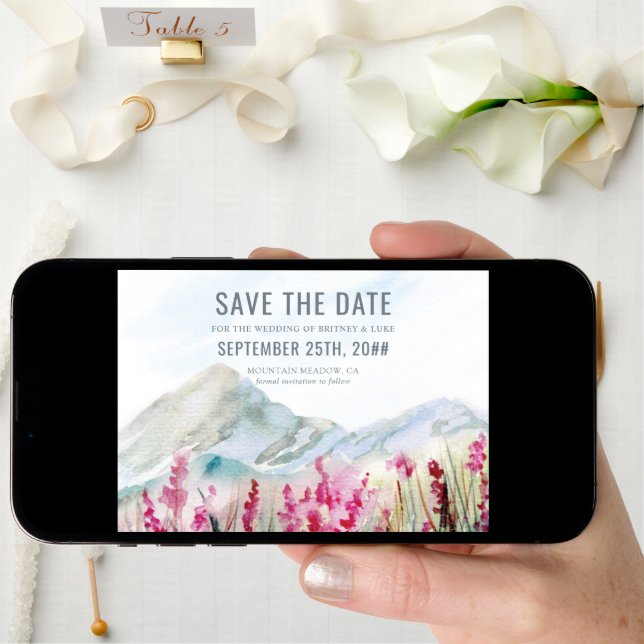 Watercolor Mountain Wildflower Meadow Save The Date (Front Digital)