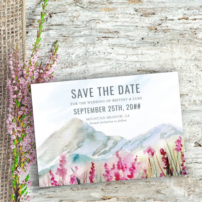 Watercolor Mountain Wildflower Meadow Save The Date