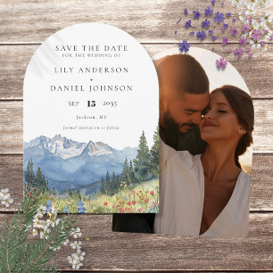 Watercolor Mountain Wildflower Photo Wedding Arch Save The Date