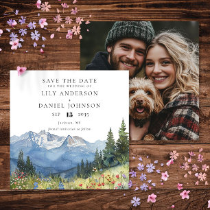 Watercolor Mountain Wildflower Photo Wedding Save The Date