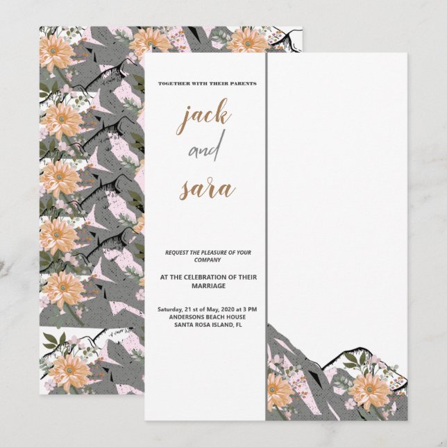 Watercolor Mountain Wildflower Wedding Invitation (Front/Back)