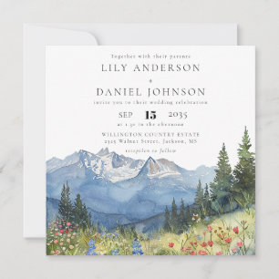 Watercolor Mountain Wildflower Wedding Invitation