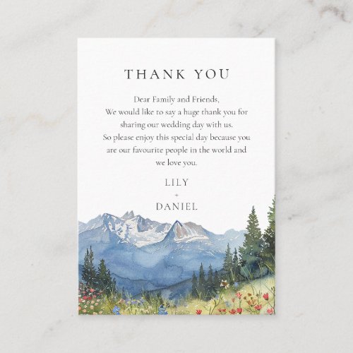 Watercolor Mountain Wildflower Wedding Thank You Place Card