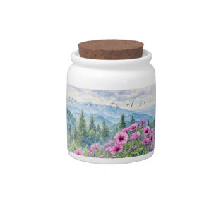 Watercolor Mountain Wildflowers and Serenity Candy Jar