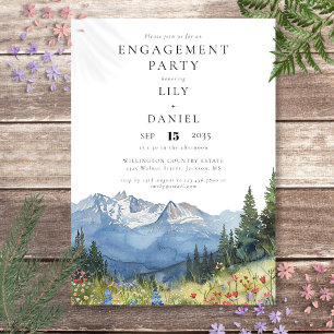 Watercolor Mountain Wildflowers Engagement Party Invitation